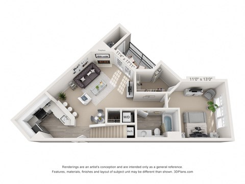 Floor plan for 1 bed, 1 bath, 760 sqft
